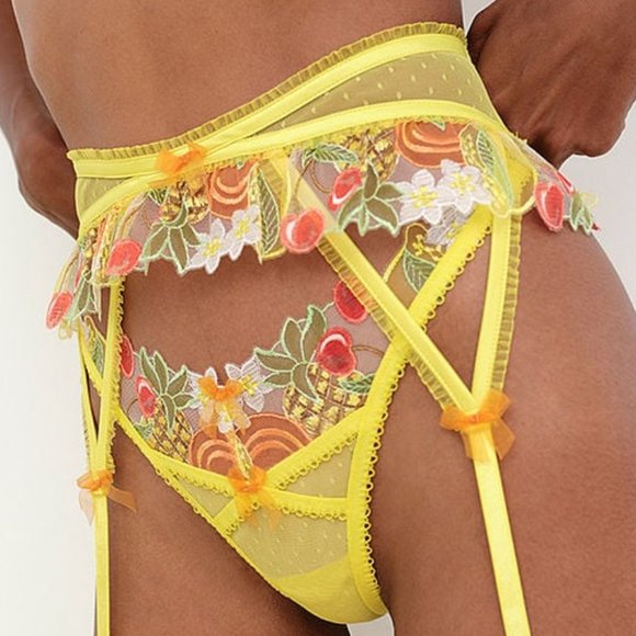 VS 2 Piece Set For Love & Lemons Thong & Garter Belt Multi Fruit Yellow NWT - Picture 5 of 16